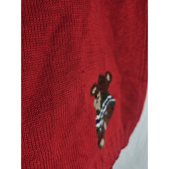 Marisa Christina 1994 Christmas Sweater Size Medium Red Teddy Bears Mock Neck - Picture 11 of 14